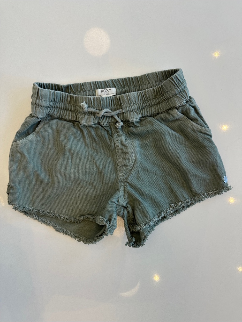 Roxy Girl Olive Green Frayed Hem Drawstring Jean Shorts